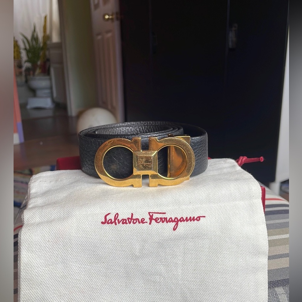 COPY - Salvatore Ferragamo reversible yellow gold pyramid belt